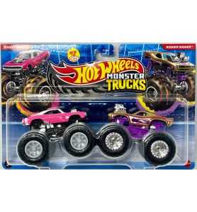 Hot Wheels Monster Trucks Dodge Charger (Pink) vs Rodger Dodger (Gold)