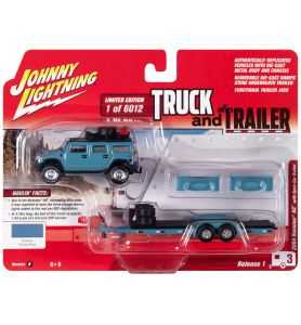 Johnny Lightning 2004 Hummer H2 with Open Trailer Azul Océano 1/64